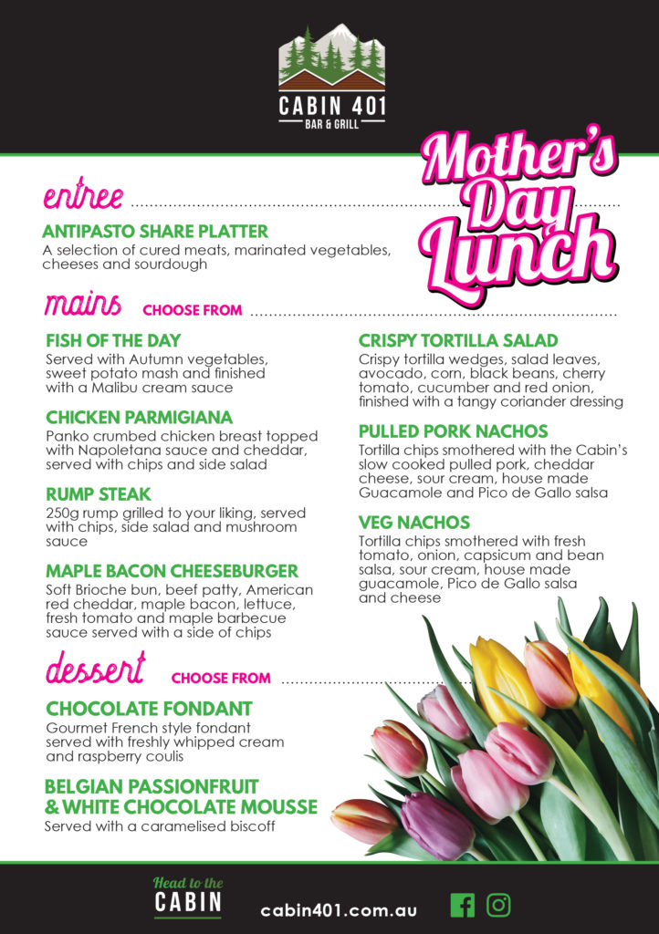 Mother's Day lunch set menu at Cabin 401 Bar and Grill